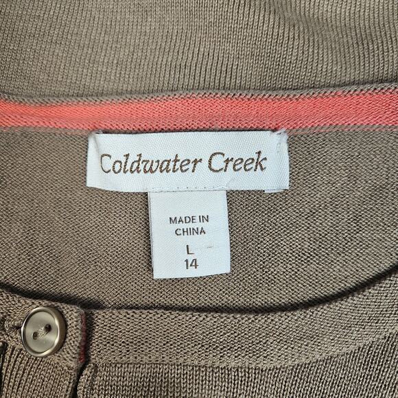 Coldwater Creek Cardigan Sweater Button Up Silk/Cotton Blend 3/4 Sleeve Lt Brown - Picture 3 of 6